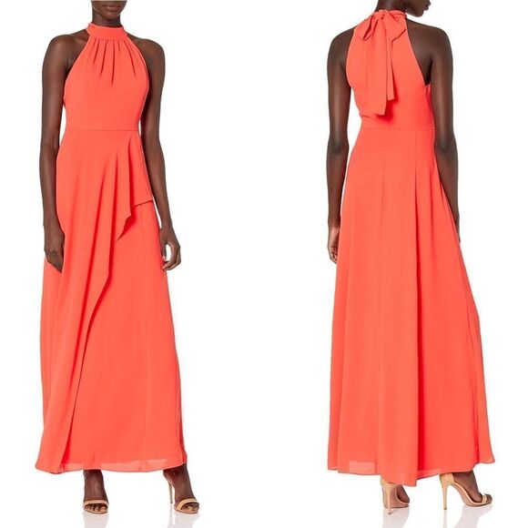 Halston Heritage  Mock Neck Gown  in tangerine size 4 NWOT - Picture 1 of 10